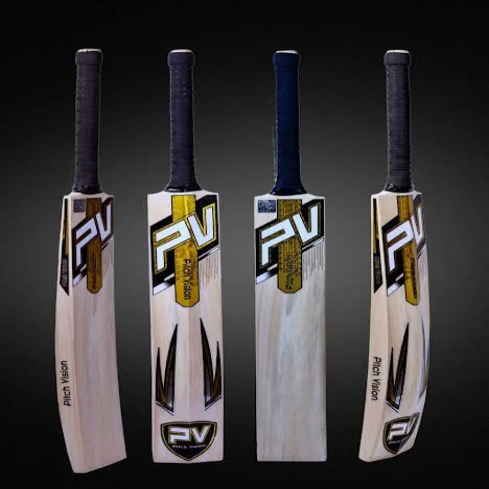 Four views of the 11Sports Pitch Vision PV bat featuring gold and black brand graphics.