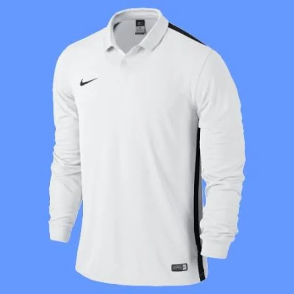11Sports all-white long-sleeve cricket polo shirt with subtle black shoulder accent stripe.