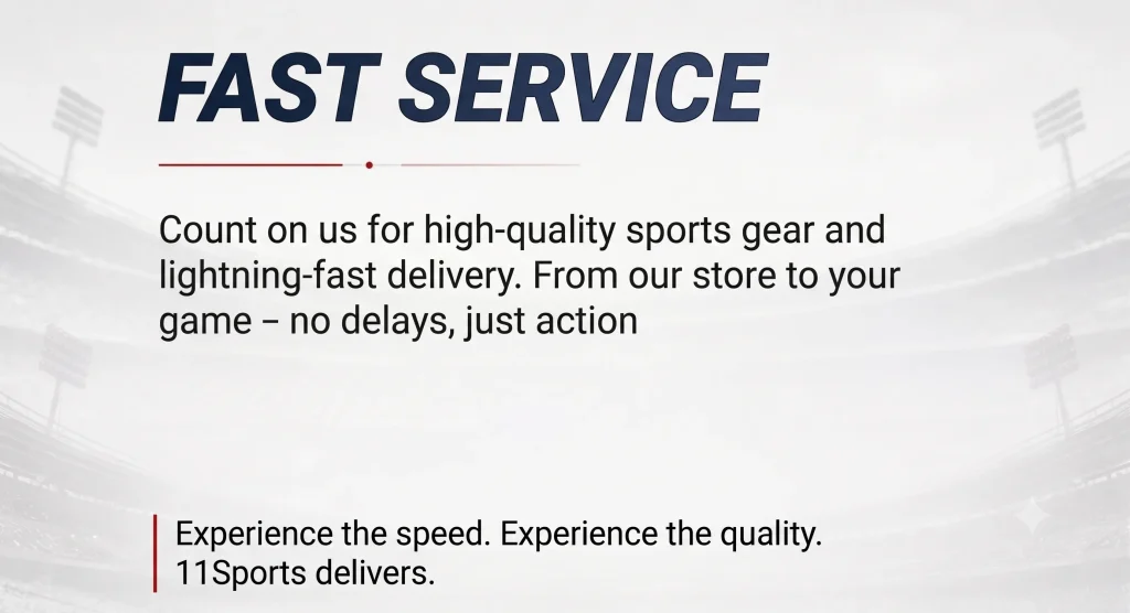 11Sports fast service slide highlighting rapid shipping and quick order fulfillment for sports gear.